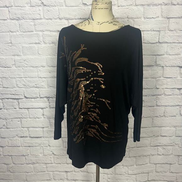 Vintage CAbi Black Top with Design - Women's Large - Picture 1 of 5